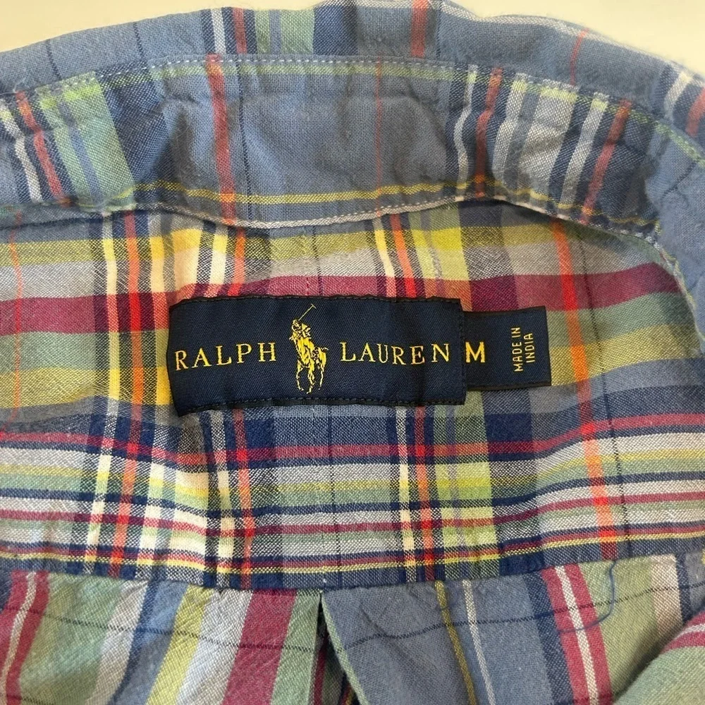 Polo Ralph Lauren Mens Short Sleeve Shirt Classic Fit Pony Logo Blue Plaid M